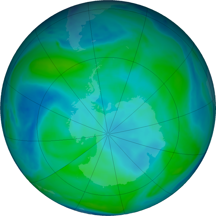 Antarctic ozone map for 25 January 2024